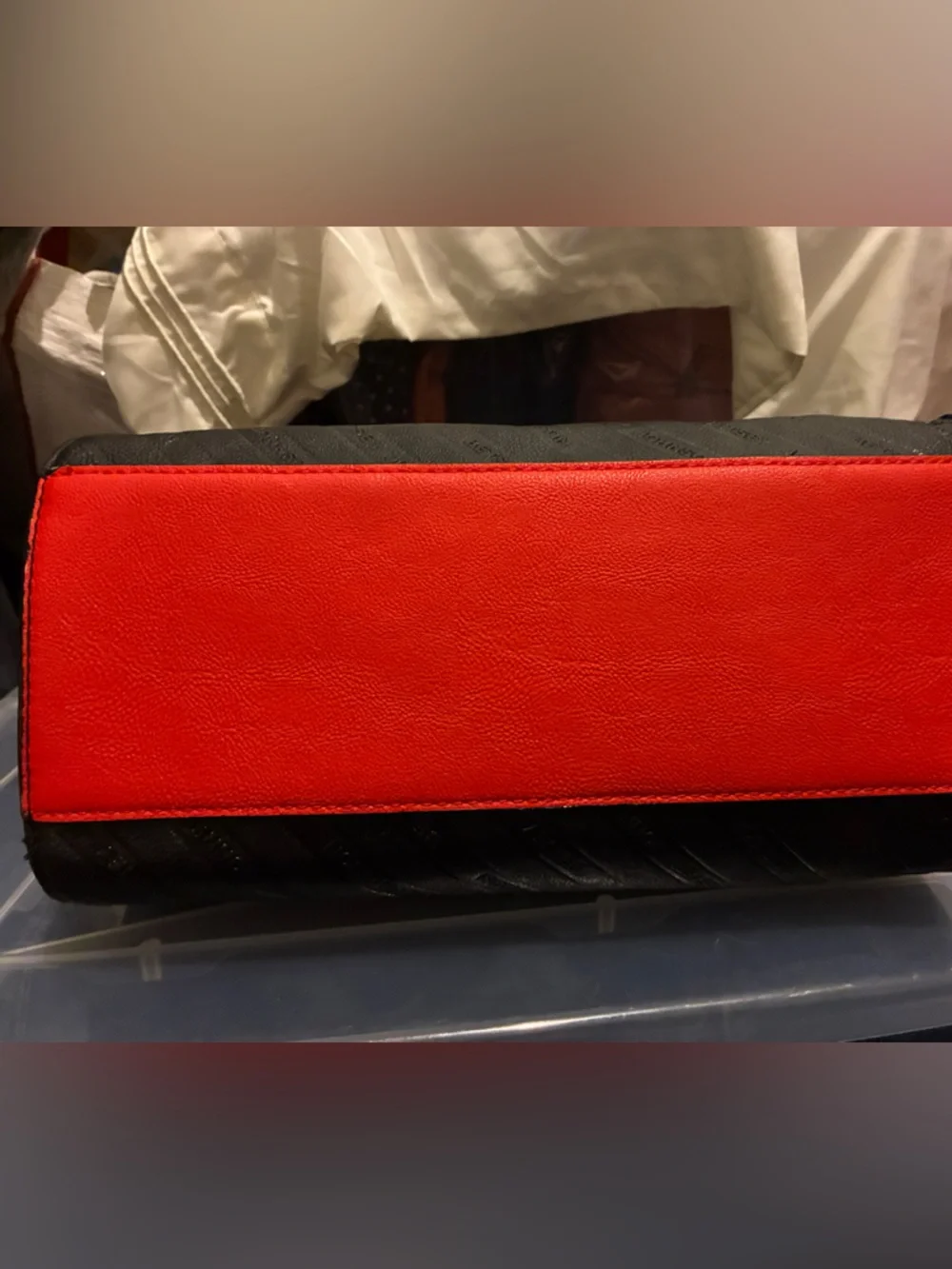 Betsey Johnson Quilted Satchel with gold heart clasp and contrasting red handle